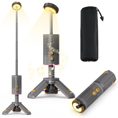 1Mii Lavaudio Camping Lantern with Bluetooth Speaker Rechargeable Telescopic Camping Light 12500mah Battery Rechargeable Lumens 800 Flashlight Scalable Camping Lights for Hiking Camping