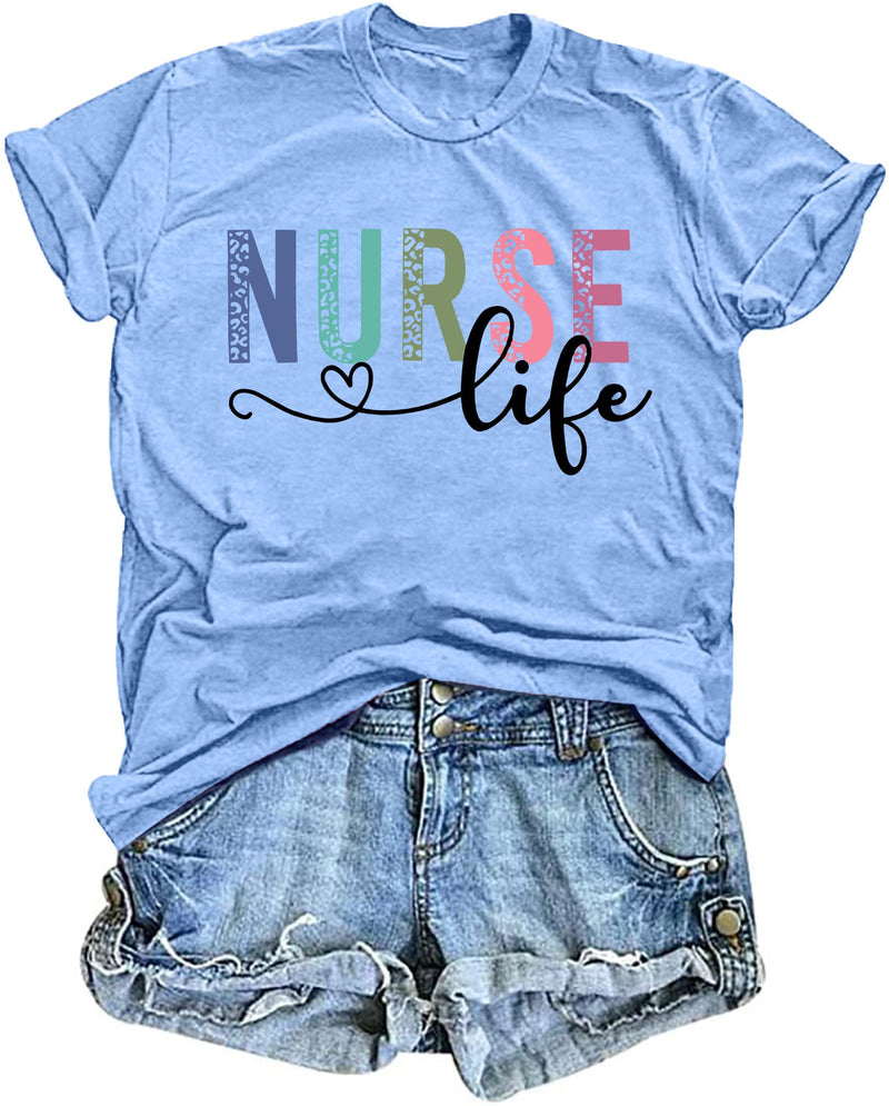 VVNTY Nurse Shirt for Women Nurse Life Graphic Tees Heart Nursing School Tees Casual Short Sleeve Tops