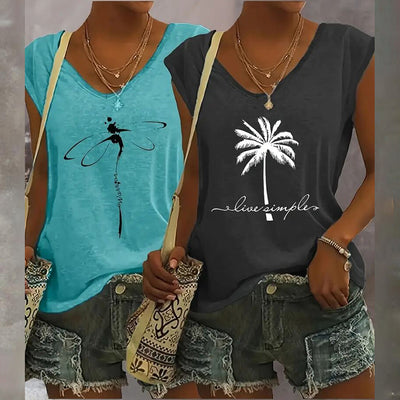 2Pack Women's V Neck Sleeveless Tank Tops Loose Fit Casual Summer Beach Shirts
