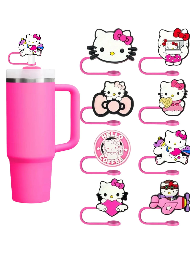 1/4/8pcs Hello Kitty Cartoon Straw Covers Cap For Tumblers Cup 10mm Cartoon Straw Topper Straw Covers For Drinking Straws Gift
