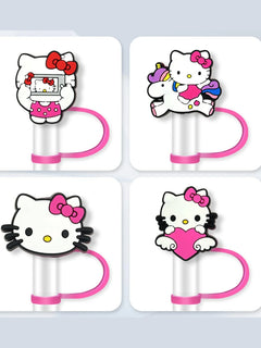 1/4/8pcs Hello Kitty Cartoon Straw Covers Cap For Tumblers Cup 10mm Cartoon Straw Topper Straw Covers For Drinking Straws Gift