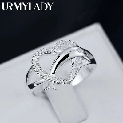 High quality 925 Sterling Silver fine Love dolphins heart Rings For Women Couple gifts Fashion Party wedding Jewelry