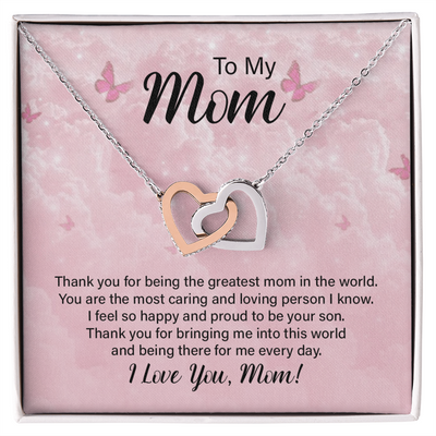 To My Mom, I Love You Interlocking Hearts Necklace